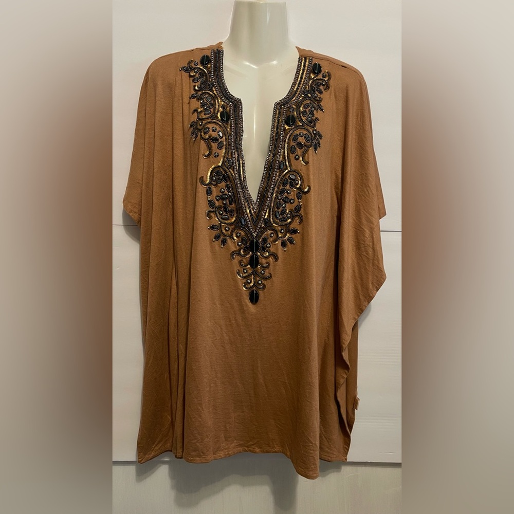 Boston Proper Tan Embroidered Tunic
